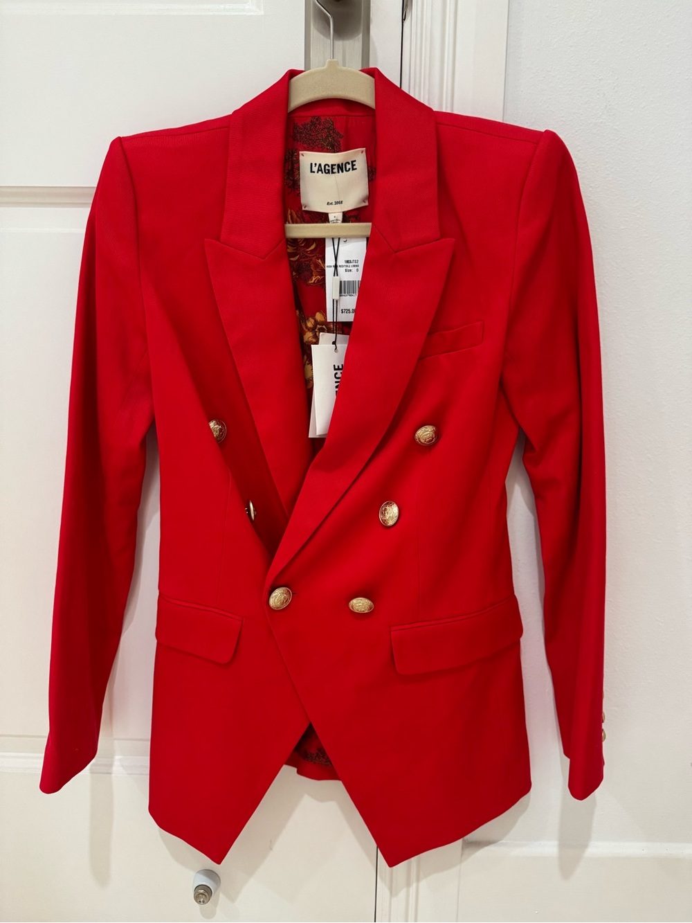 L'AGENCE Double-Breasted Red Blazer with Gold Buttons Size 0 NWT